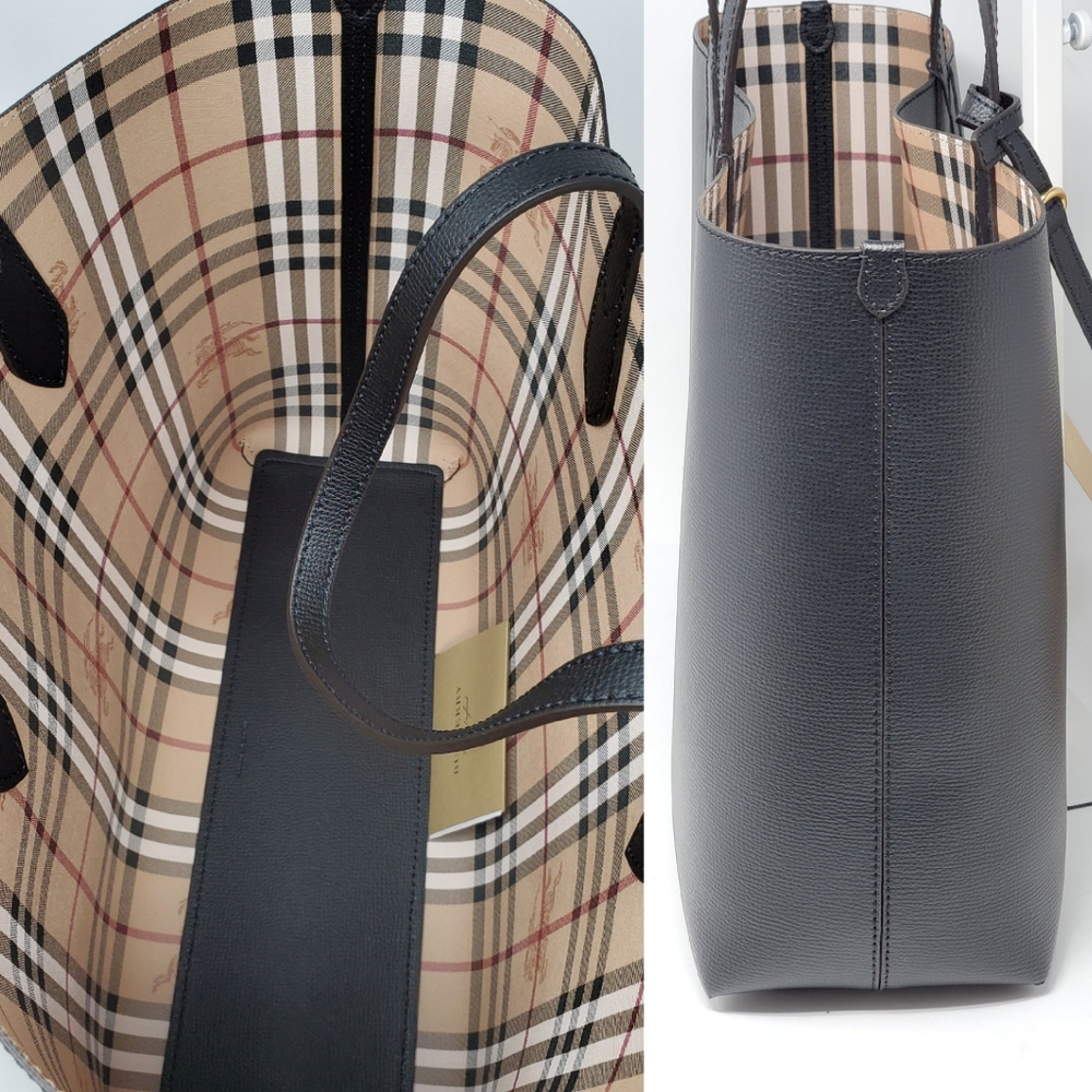 💯 Auth Burberry Reversible Black & Beige Tote Bag - Picture 5 of 8